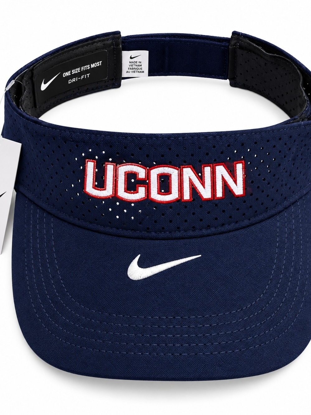 Nike Navy UCONN Performance Visor with White Swoosh and Red Lettering